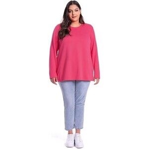Women's Long Sleeve Tunic Tops Loose Fit Crewneck T Shirt Plus Sz Med Pink NEW!